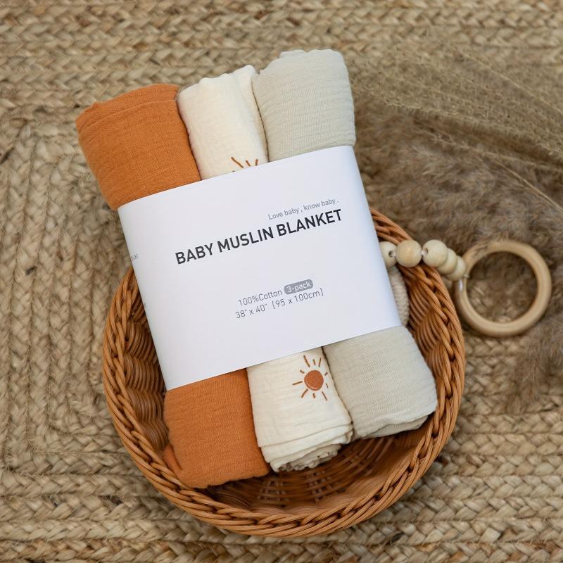 100x100cm Baby Cotton Gauze 3 Piece Set Swaddle Wrap Pure Cotton for Boys Girls Blankets Safety Certification Hypoallergenic