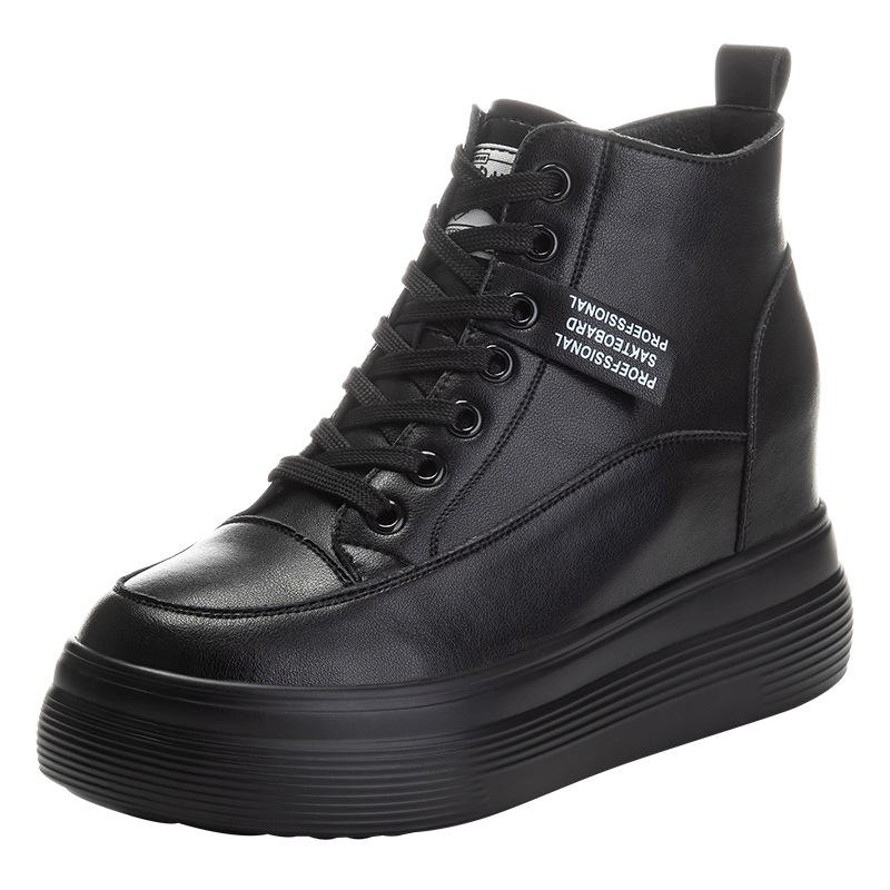 New women's inner height increase leather popular versatile non-slip breathable horse west boots women's platform casual high-top shoes