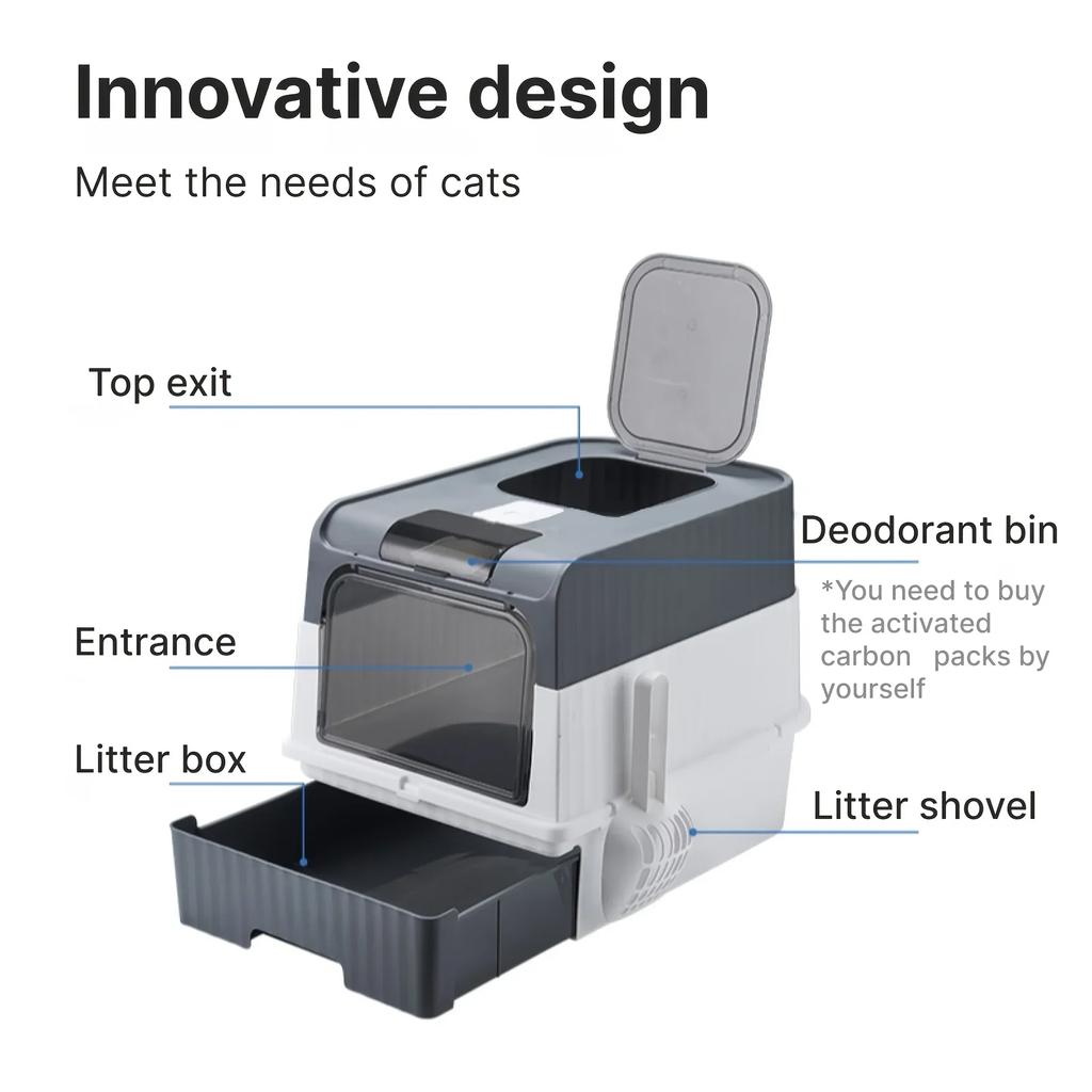 Portable Collapsible Cat Litter Pan with Splash Guard and Plastic Scoop - Pet Litter Box with Lid, Easy To Clean and Assemble