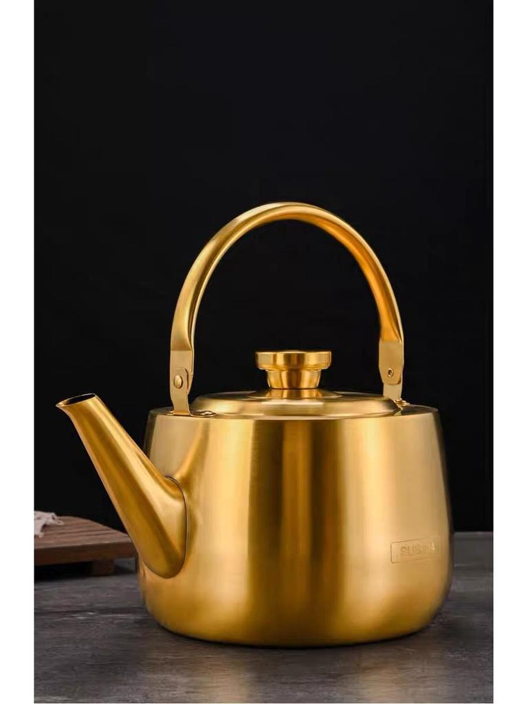 Golden 304 Stainless Steel Soup Pot and Tea Kettle for Hot Pot Restaurants, Large Capacity Commercial Use.