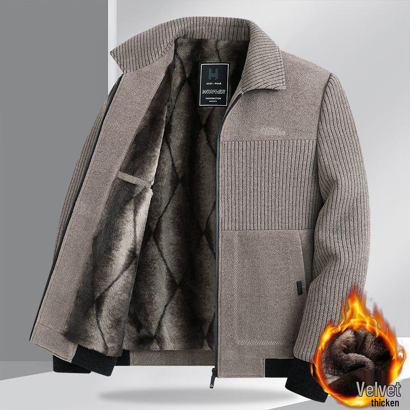 2025 Plus Velvet Corduroy Jacket for Middle-Aged Dads - Thick Winter Woolen Men's Casual Coat