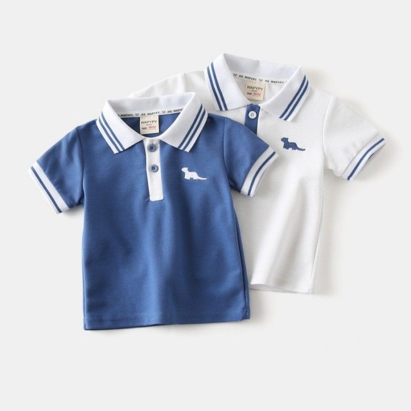 Children's Short-Sleeved T-Shirt with Color Matching, Summer Kidsren's Clothing, Boys' Polo Shirt Top, Baby Boy's Lapel Embroidered Casual Clothes