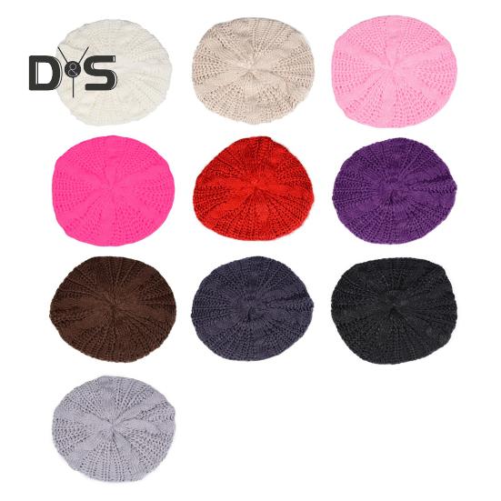 Women Fall Winter Hat Knitted Bonnet Solid Color Elastic Twisted Texture Keep Warm Beret Photo Prop Cap for Outdoor Activities Travel Cycling