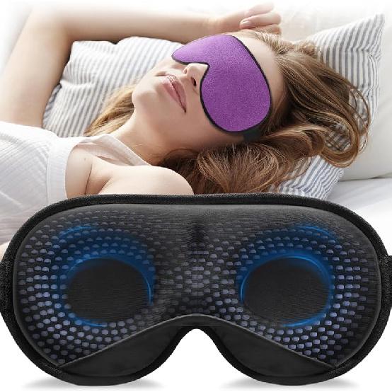 YFONG Weighted Sleep Mask, Women Men 3D Blocking Lights Sleeping Mask (4.2oz/120g), Pressure Relief Night Sleep Eye Mask with Adjustable Strap, Eye