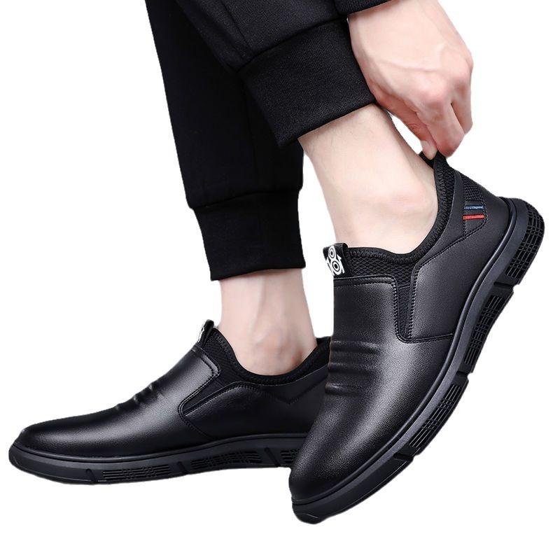 Men's shoes new casual soft leather fashion leather shoes breathable soft sole driving beanie shoes men's casual