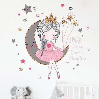 Kleine Prinzessin Mondmädchen Schlafzimmer Wandverschönerung Dekoration Wandaufkleber