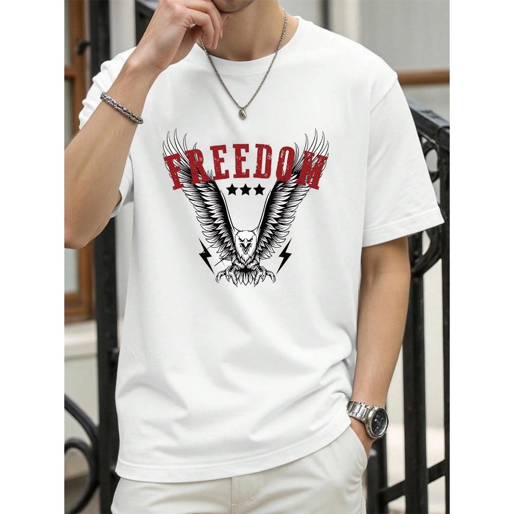 Freedom Eagle Vintage Print Mens T Shirts Casual Hip Hop Tops Cotton Short Sleeve Loose Summer Clothes Fashion T-Shirt