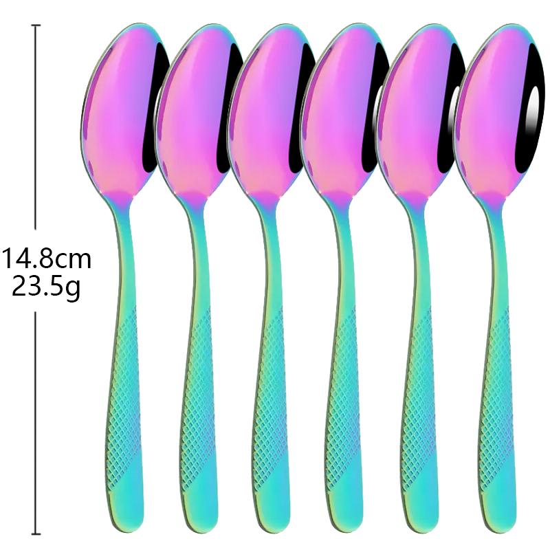 6Pcs Cutlery Stainless Steel Dinner Fruit Fork Colourful Cake Forks With Long Handle Tea Spoons Set for Hotel Party