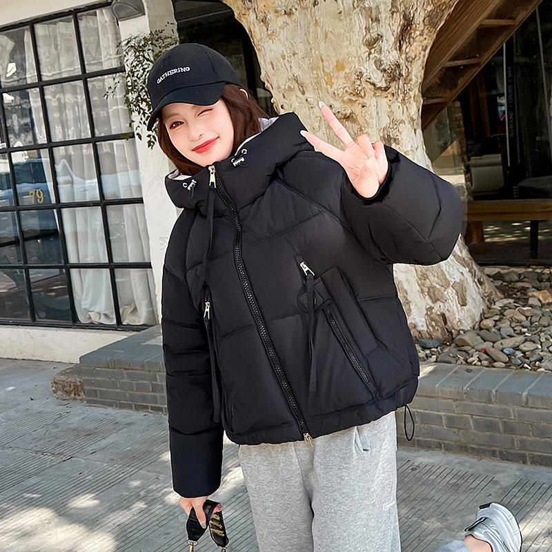 

Autumn and winter new loose thickened small short down cotton clothes women s zipper bread clothes jacket M чёрный