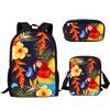 Classic Novelty Parrot Bird Pattern 3D Print 3pcs/Set School Bags Laptop Daypack Backpack Inclined Shoulder Bag Pencil Case