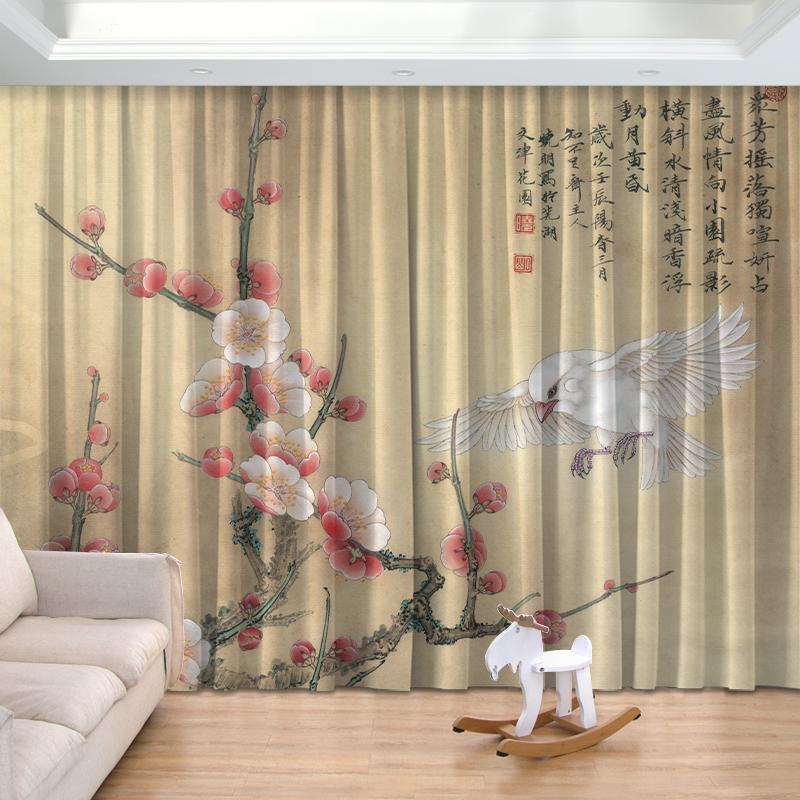 

Новый национальный стиль Zen Ink Bamboo Полутеневой принт для штор с крючками для спальни, гостиной, от пола до потолка, 2 панели 100W130H(CM)40x51in&Grommet Top