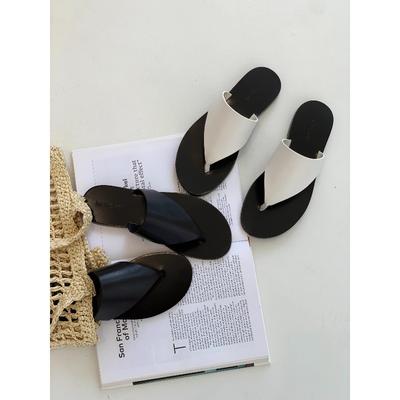 Genuine Leather~ Triangular Toe Flat-bottomed Slippers for Women's Summer Wear Fashion Sandals Sheepskin Simple and Versatile Flip-flops Shoes
