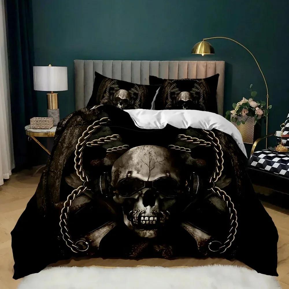 3D Skull Duvet Cover Set, Gothic Skull Bedding Sets,Skull Skeleton Comforter Cover Full Queen Size,Halloween Horror Quilt Cover
