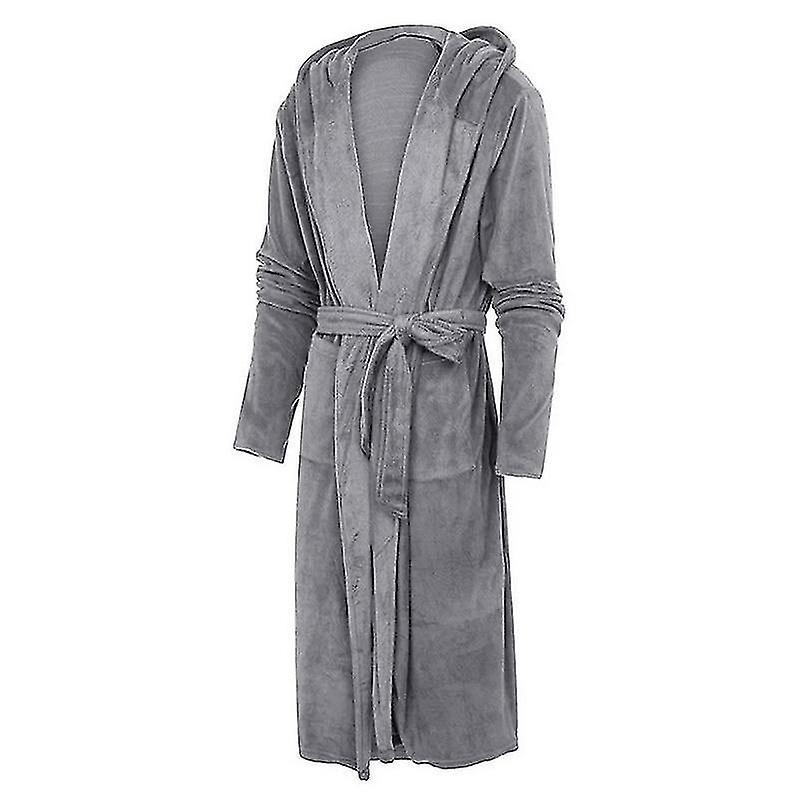 Men Winter Flannel Hooded Thick, Long Sleepwear Nightgown