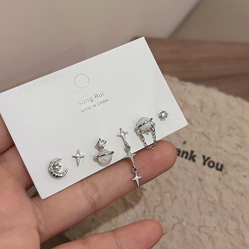 

6 шт./набор Y2K Серьги-гвоздики с бантиками, сердечками и цирконами для женщин, девушек, модные серьги-пирсинги со звездами и луной, милые крутые украшения, подарок для вечеринки