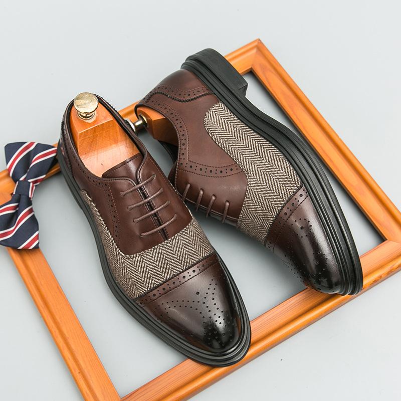

Color matching men s wedding dress shoes business leather shoes derby shoes lace-up casual small leather shoes men s pair 46