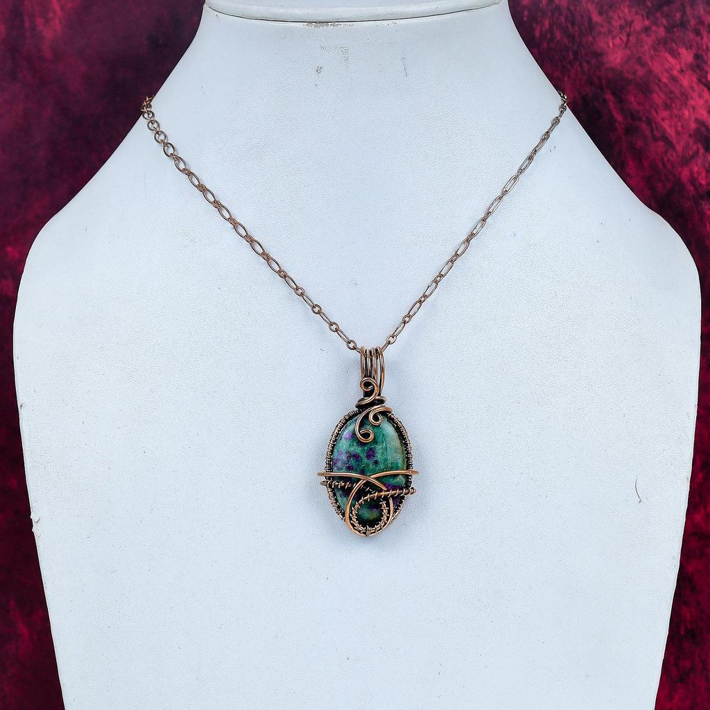 Ruby Fuchsite Pendant Copper Wire Wrapped Pendant Real Gemstone Handmade Jewelry