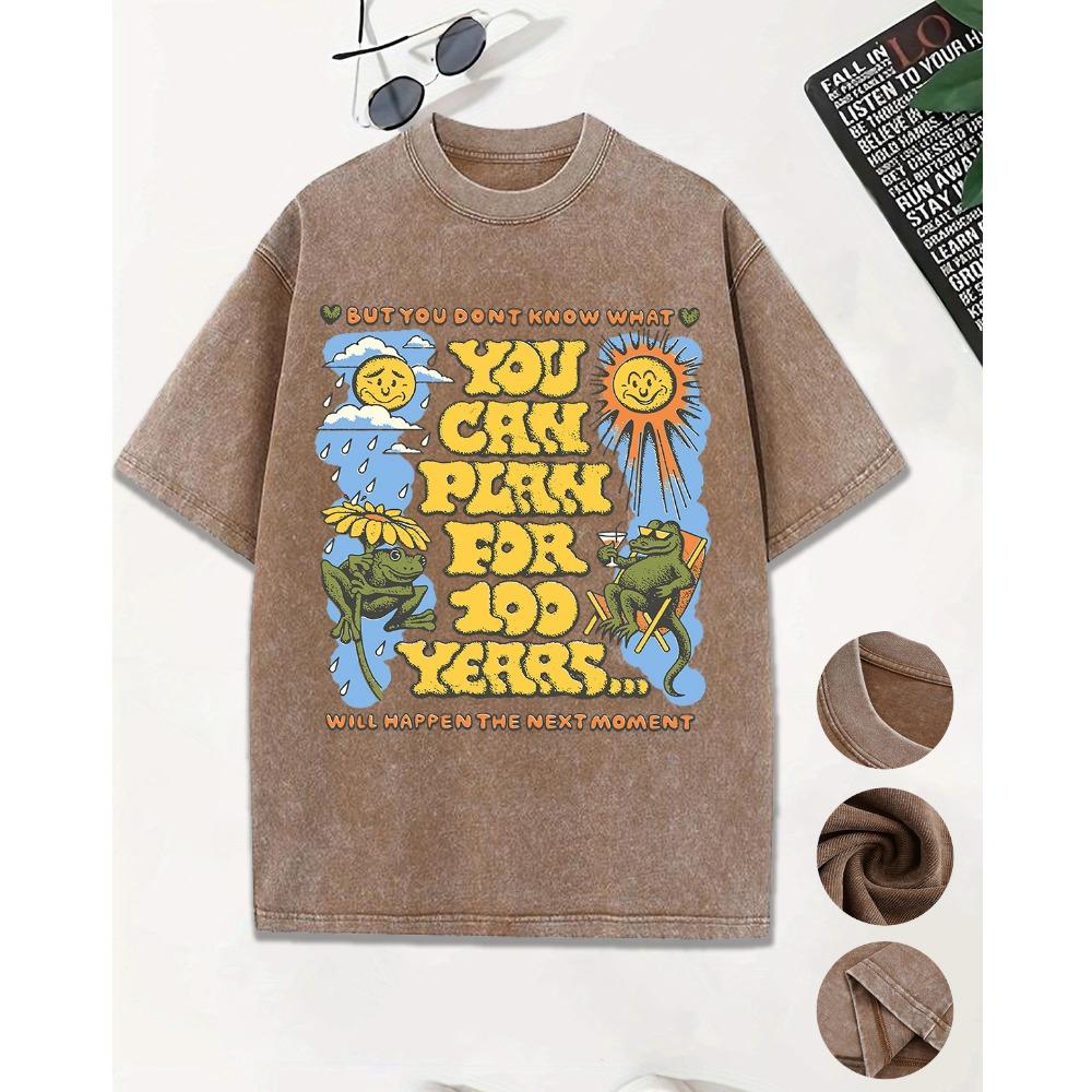 You Can Plan For 100 Years Prints Washed Men T-Shirt Casual Breathable Short Sleeve Soft Cotton Streetwear Loose Top