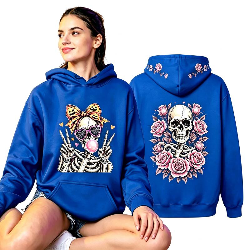 Fashion Vintage Women's Hoodie Skull Flower Printing Loose Fashion Pullover Autumn Clothing Casual Clothes Men Women Tops Sweatshirts