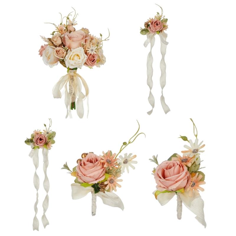 Реалистичные шелковые свадебные букеты Элегантные свадебные букеты Очаровательное браслет-цветок для невесты и подружек невесты 1