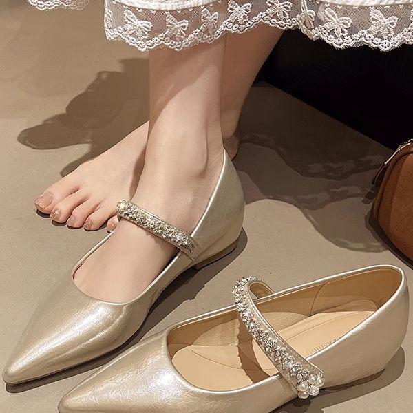 Fashion Sexy Pointed Toe Rhinestones Women Mary Janes Luxury Designer Low Heel All Match Casual Single Shoes Fashion Lady Pumps