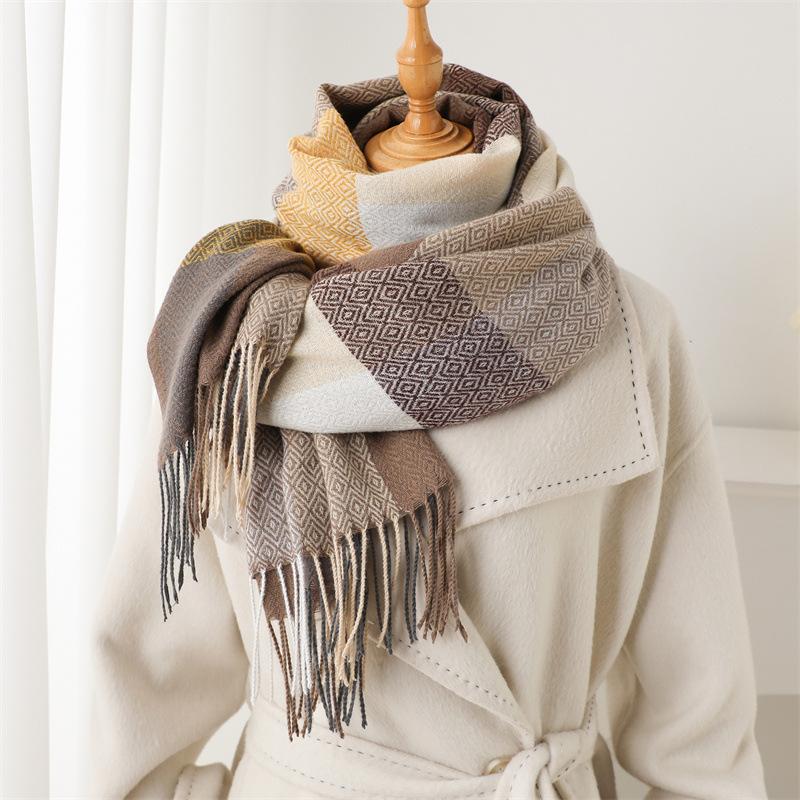 Luxury Fashion Rainbow Color Plaid Designer Winter Scarf Women Cashmere Shawl Outdoor Blanket Wrap Pashmina Tassel Warm Lady