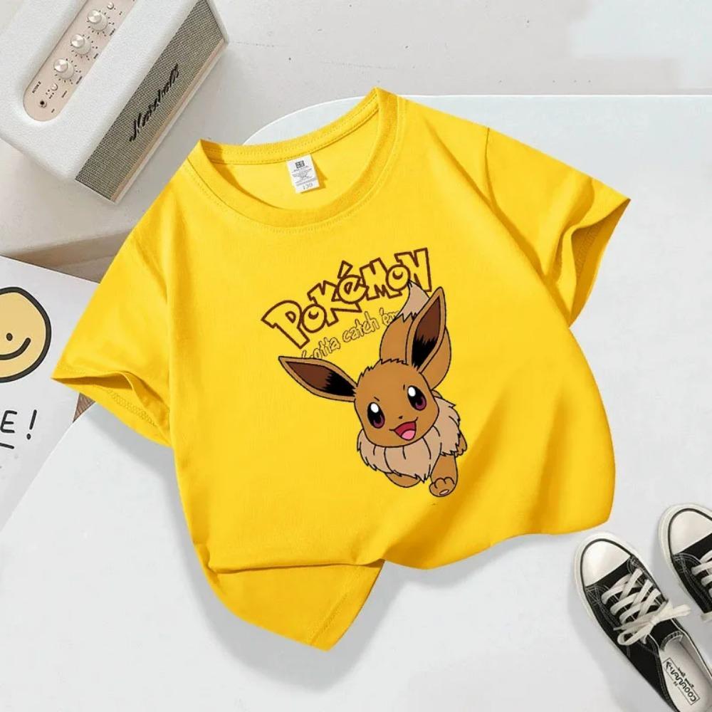 Summer children's playful Pikachu print  short-sleeved casual T-shirt for boys and girls, comfortable and soft.