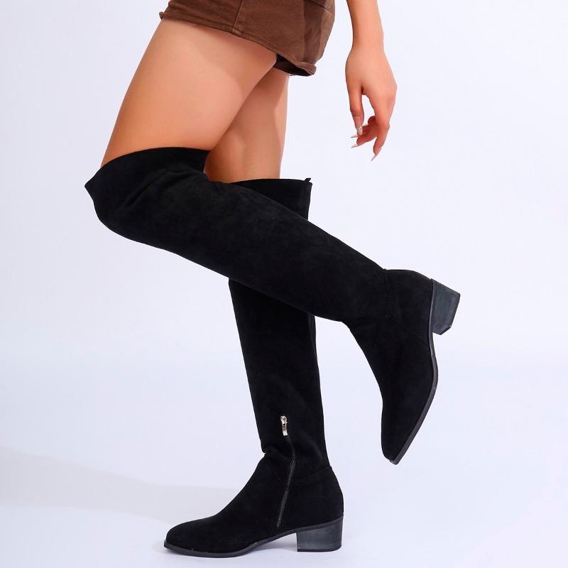 2025 New Plus Size Shoes Female Over-the-Knee Women's Boots Concise Modern Boots Women Round Toe Mid Heel Side Zip Ladies Shoes