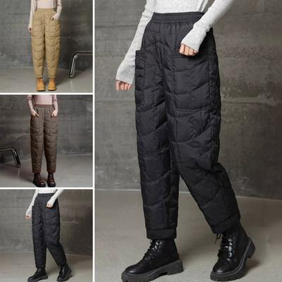 Women Harem Pants Elastic High Waist Lightweight Down Trousers with Large Pockets Thick Warm Quilt Pants