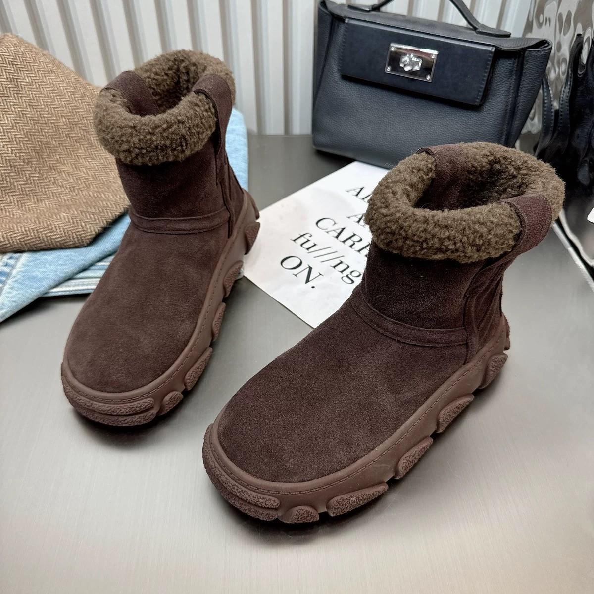 

Женские меховые балетки, ботильоны, зимние ботинки на платформе, замшевые туфли, зимняя плюшевая хлопковая обувь 2025 года, тренд, повседневные, удобные, нескользящие, женские ботинки 40 коричневый