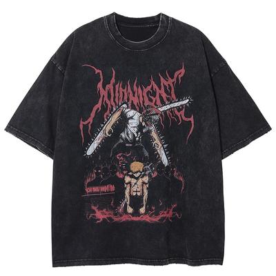 T-shirt Oversize Unisexe Chainsaw Man Manga Japonais Manches Courtes T-shirts Rétro Coton Lavé Tops Lourds pour Hommes Femmes