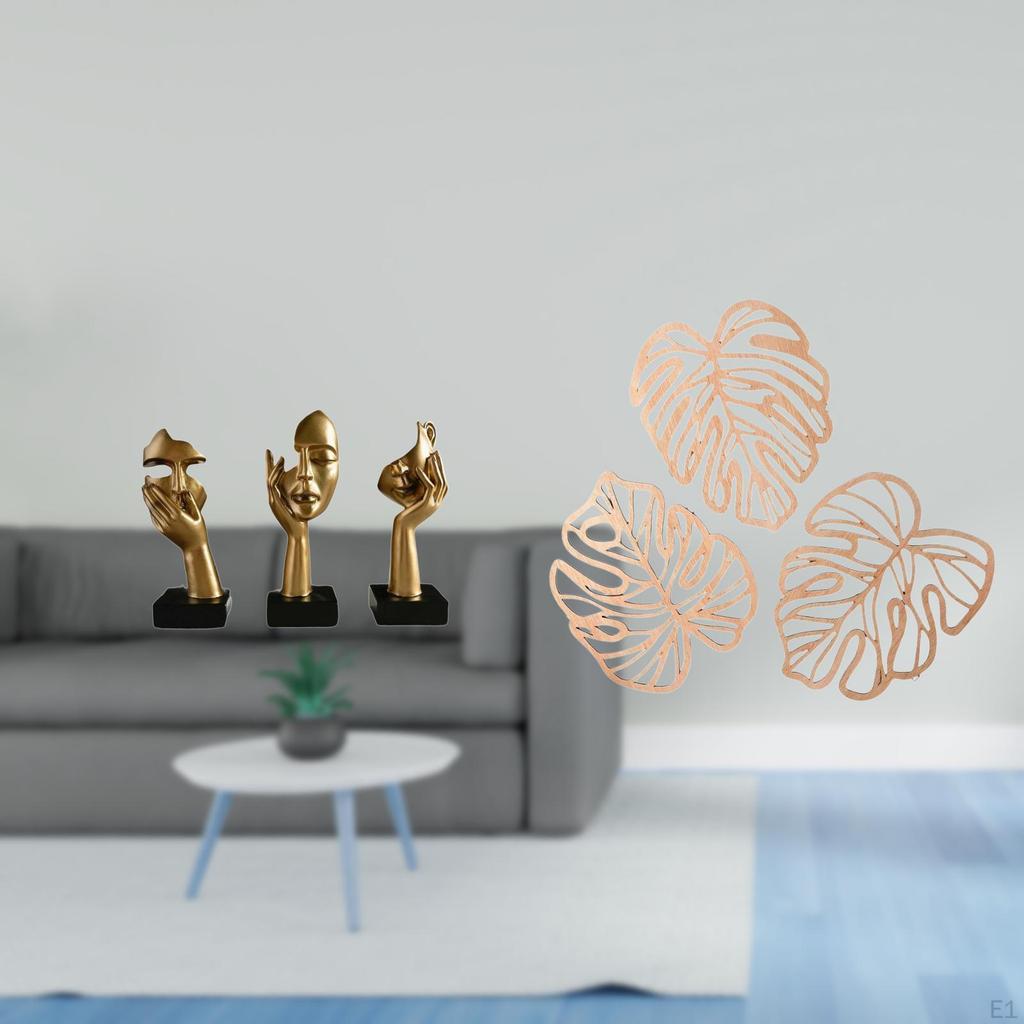 Resin Thinker Statues And Palm Leaves Wood Wall Decor Abstract Art Sculptures Creative Tabletop