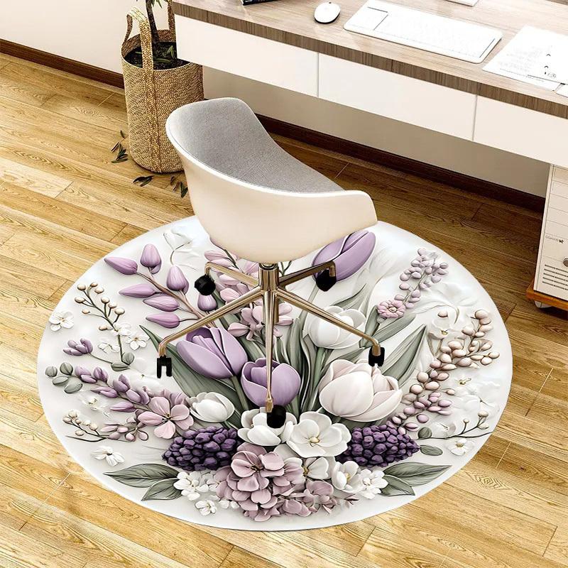 1PC Floral Pattern Non-Slip Floor Round carpet, Office, family, bedroom, Large Area Rug Indoor Rugs, Durable Polyester-Z0407