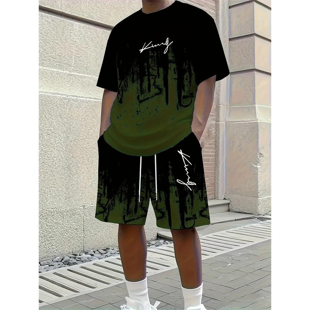 Frühling Sommer Herren Einfache Basketball-bedruckte Rundhals-T-Shirts Shorts Modisch Bequem Atmungsaktiv Kurzärmelige Sportbekleidung