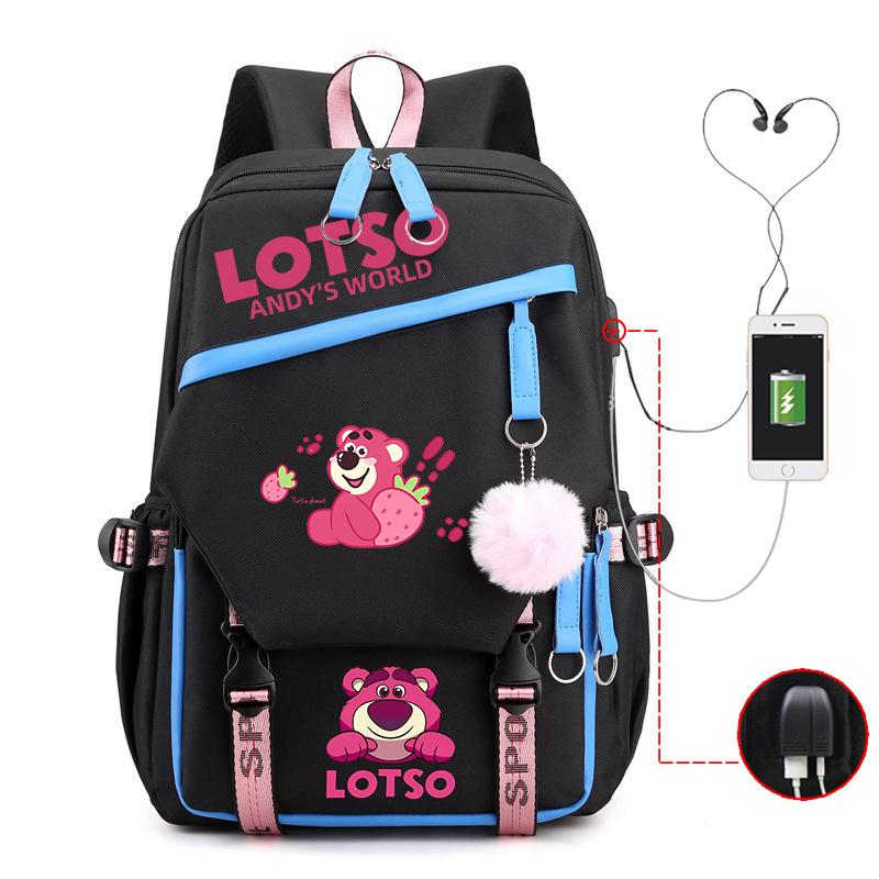 Strawberry Bear Lightweight Ridge Protection Student School Bag Usb Trend Reduction Backpack Campus Leisure