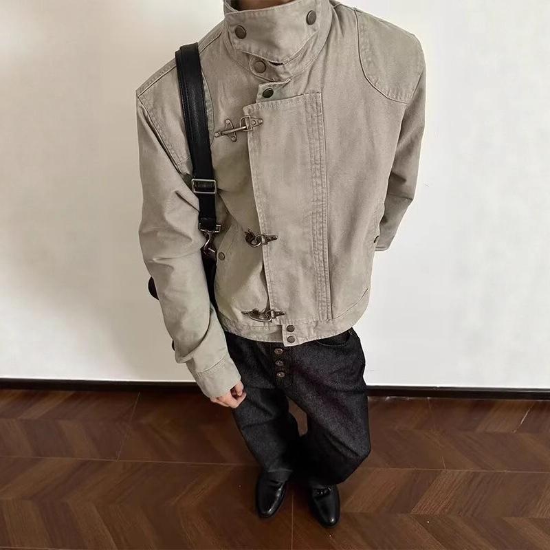 Men's High-End Retro Motorcycle Utility Jacket - Autumn/Winter High Street Vibe Style
