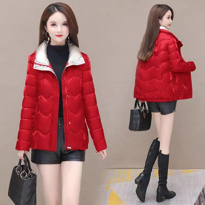 Women's Winter Cotton Coat Pearlescent Shiny Face Mid Length Fashion Foreigner Free Wash Thickened Waist Slim Fit Versatile