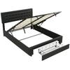 PU Leather King Size Ottoman Bed Frame, with Front Drawer - Black