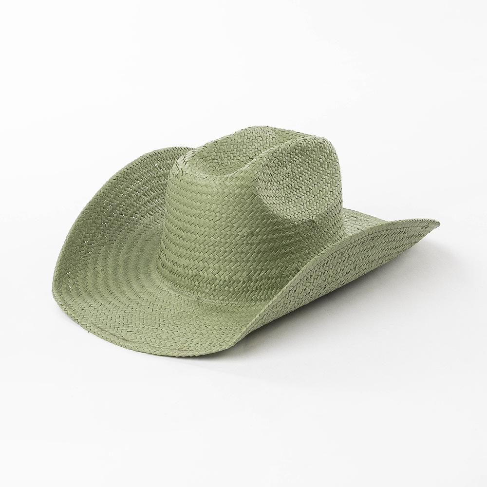 Cappello di paglia con tesa larga e bordo arricciato Cappello di paglia stile cowboy occidentale per uomo e donna protezione solare estiva da spiaggia cowboy