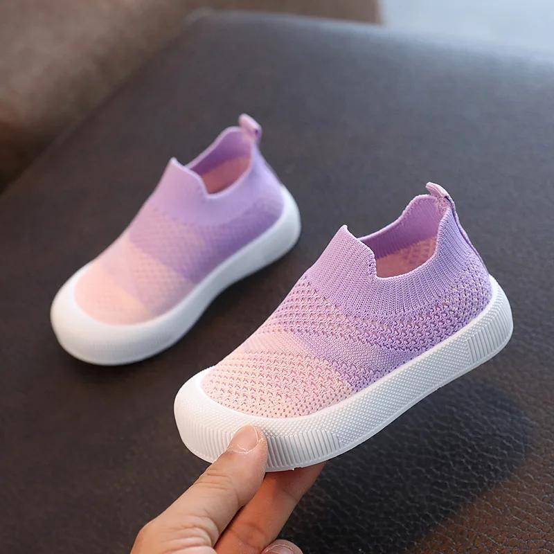 

Comfortable Knitted Vamp Sneakers for Boys Kids Stylish Mix Color Breathable Children Casual Shoes Girl School tenis Shoe G05305 20 фіолетовий