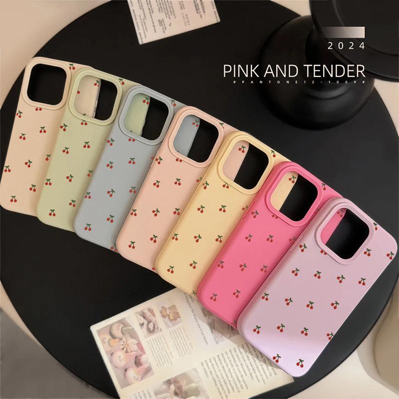 Cute Sweet Full Screen Cherry Phone Case For iPhone 16 15 14 13 12 11 Pro Max 15 16 Plus Shockproof Bumper Soft Silicone Cover