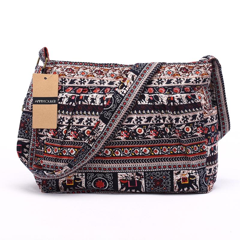 

Annmouler Large Women Shoulder Bag Cotton Fabric Crossbody Bag Tribal Elephant Print Hobo Bag Soft Adjustable Messenger Bag 35x7x29cm коричневый
