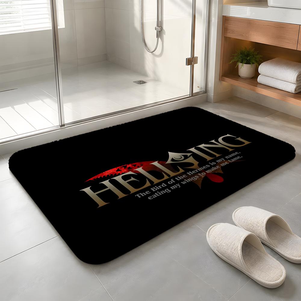 Anime H-Hellsing Floor Mat Machine Washable Soft Flannel Area Rug, Non-Slip Absorbent Floor Mat for Living Room Bedroom