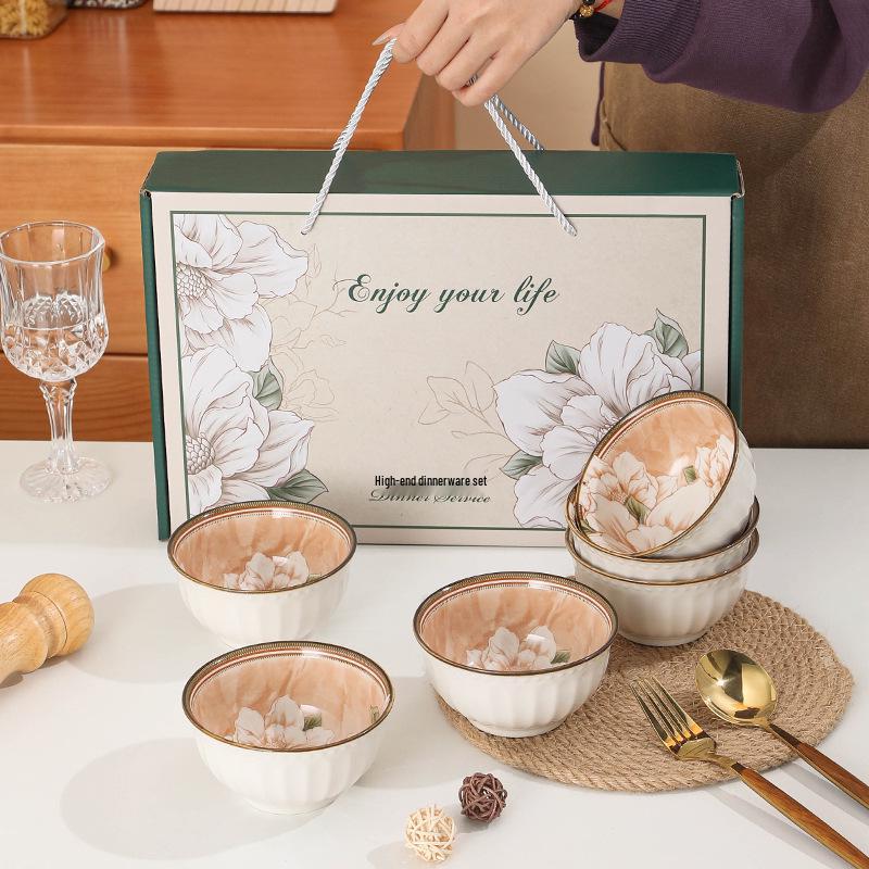 Ceramic Rice Bowl Gift Set - Creative Tableware for Housewarming