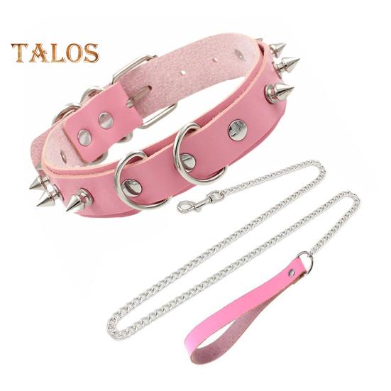 2Pcs/Set Rivet Necklace with Leash Adjustable Length Rivet Decor Collar Rope Set Couple Sexy Necklace Adult Erotic Products