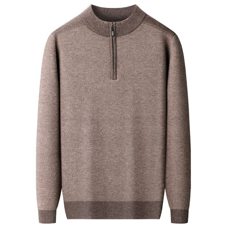 Brand Men's Wool Half-Zip Sweater - 2025 Autumn/Winter Edition: Thick, Warm Middle-Aged Dad Style Base Layer