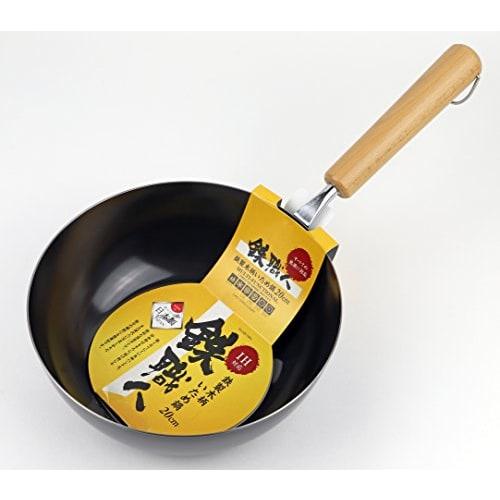 Pearl Metal Stir-fry Pan, 20cm, Wooden Handle, Induction Compatible, Deep Iron Frying Pan, Ironworker, Made in Japan, HB-1964