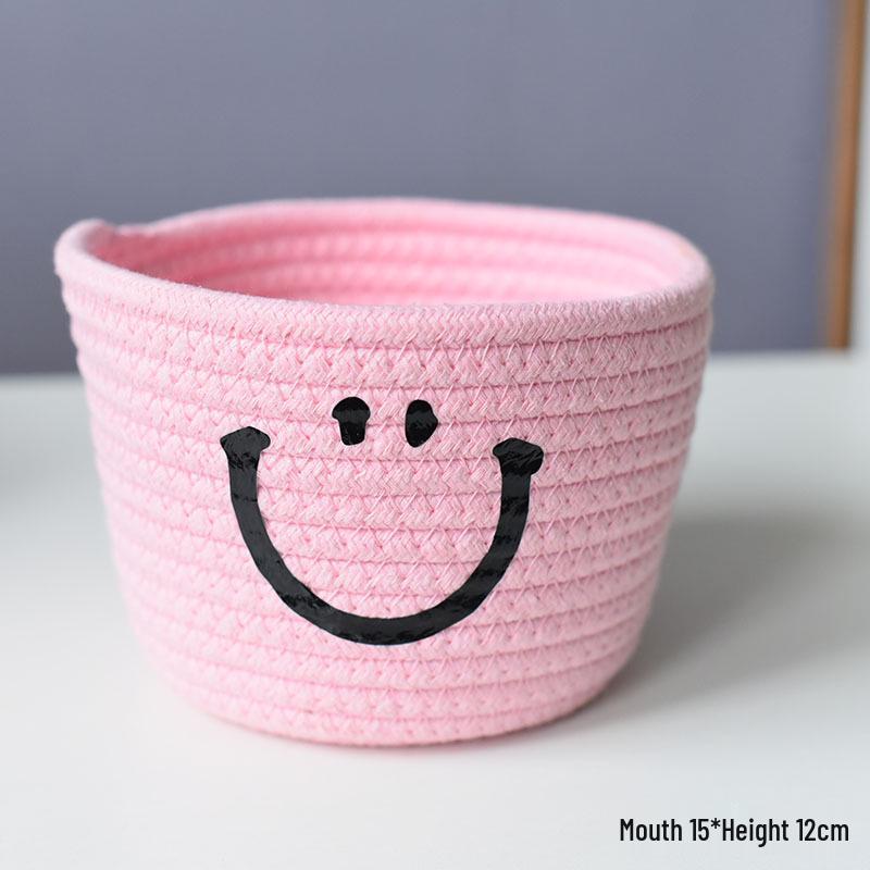 

Плетеная вручную хлопковая веревочная настольная корзина для хранения с улыбающимся лицом для ключей и мелочей