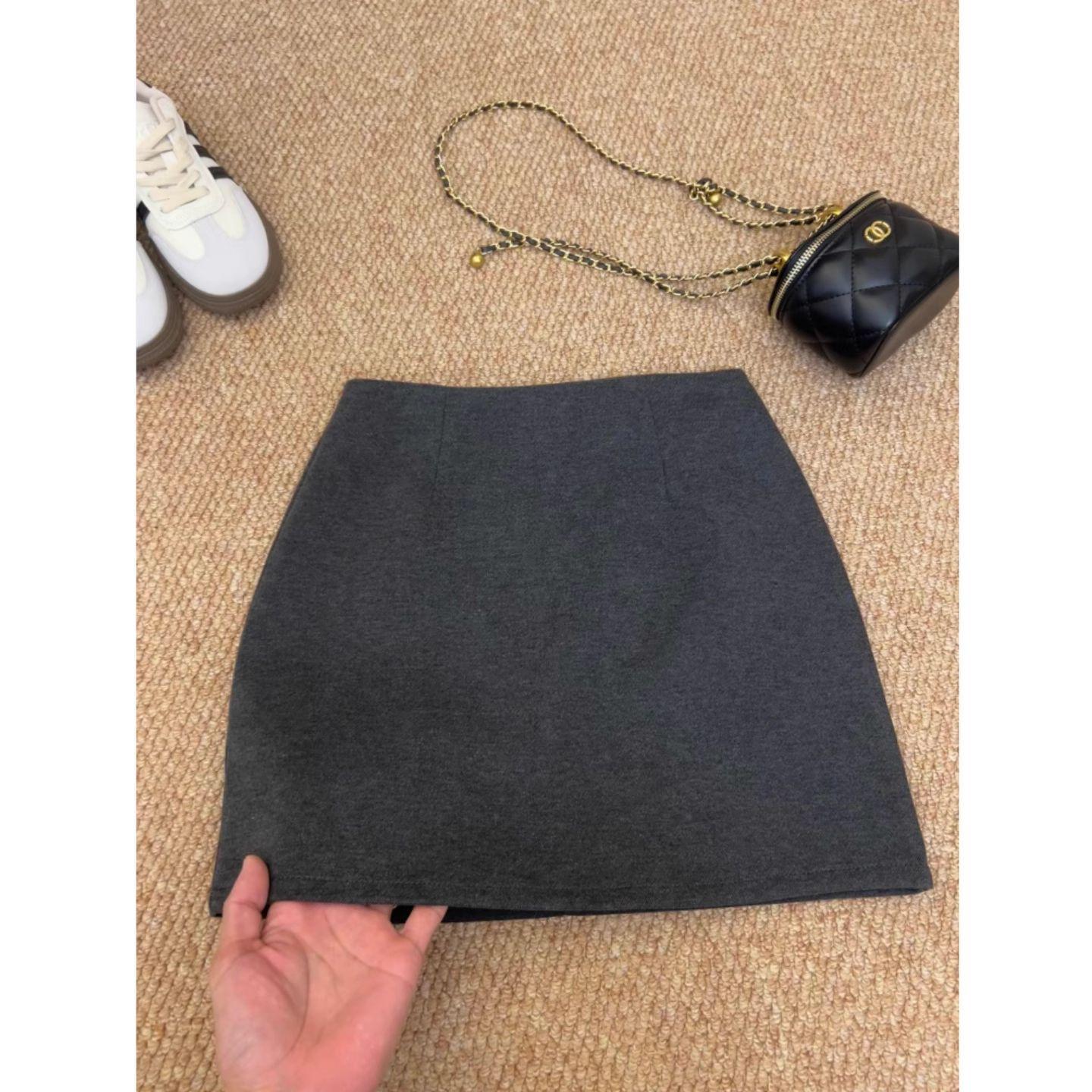 2026 New Women s Winter A-Line Gray Short Skirt - Korean Style, Thickened, Hip-Hugging, Super Beautiful M: Korean Drama Style