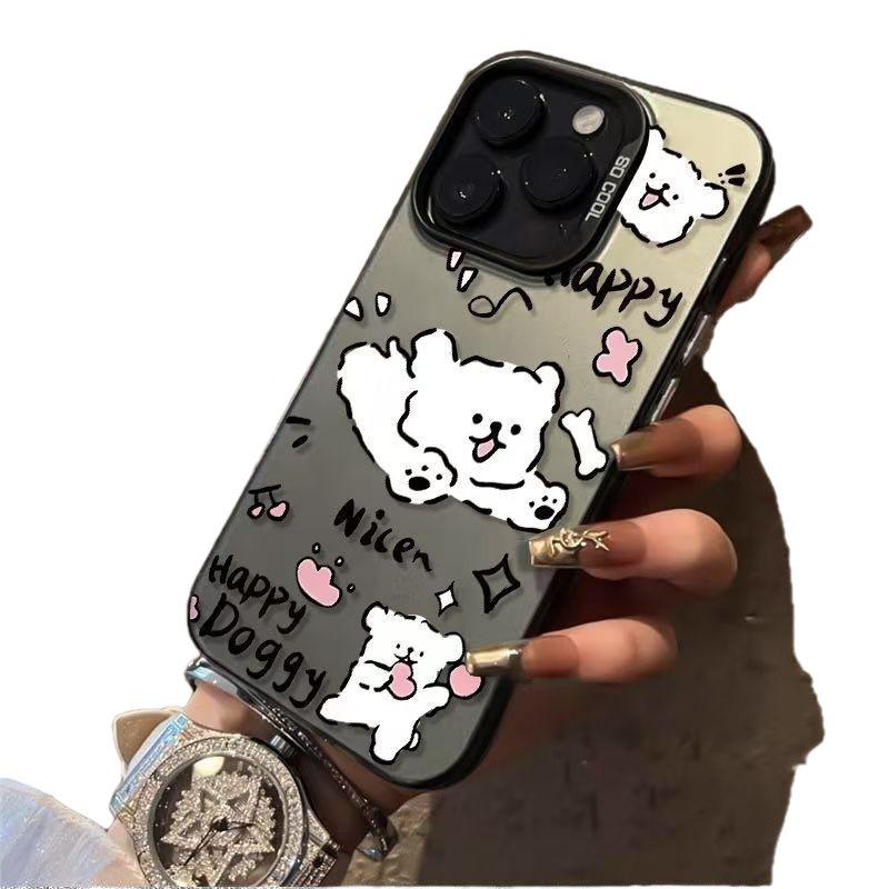 Silver Shell Phone Case for Apple 17/16/15 Pro, 14 Pro Max, 13/12 - Running Puppy Design